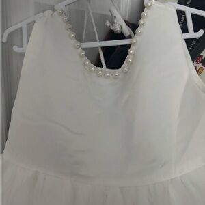 Elegant White Flower Girl or Baptism Dress with Pearl Accents